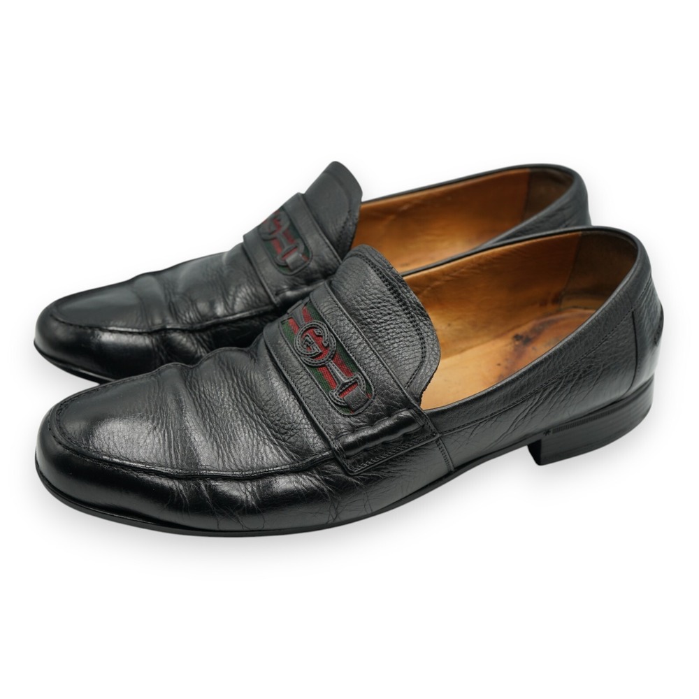 Gucci Black Leather GG Interlocking  Men's Loafers  Size 10.5 Retail $650‎